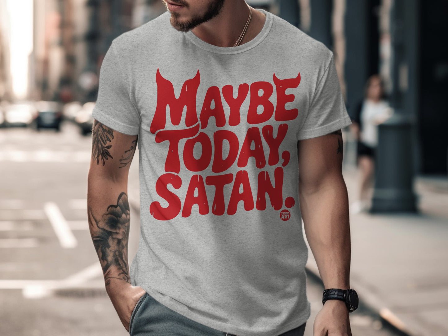 Maybe Today Satan Bold Red Lettering Graphic Shirt