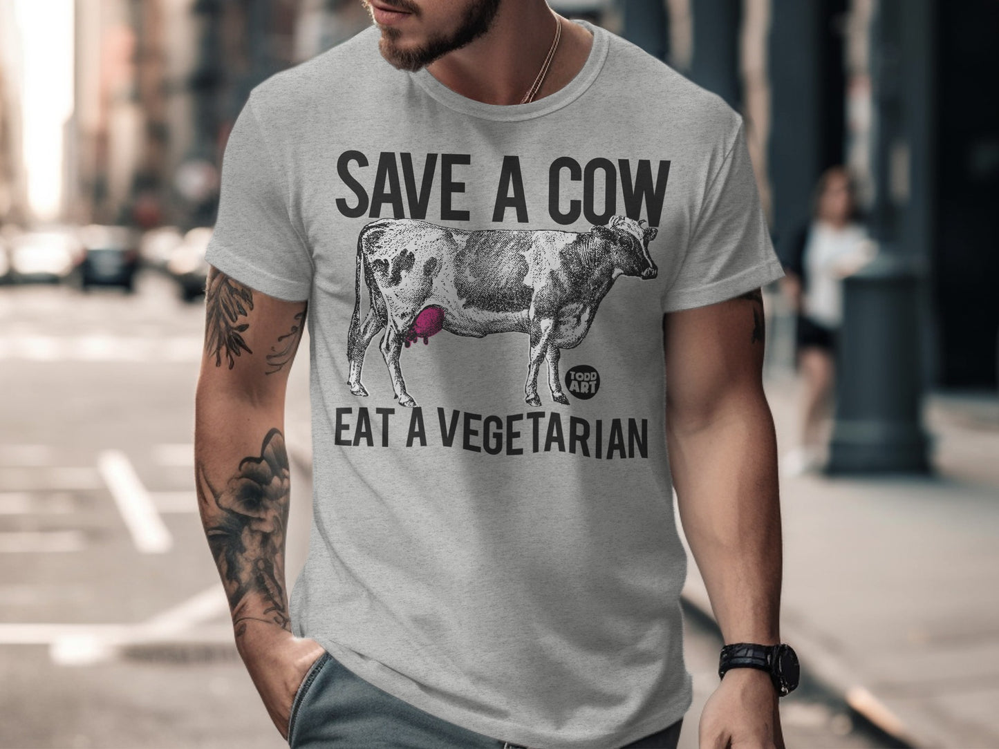 Save a Cow Eat a Vegetarian Graphic Printed T-Shirt