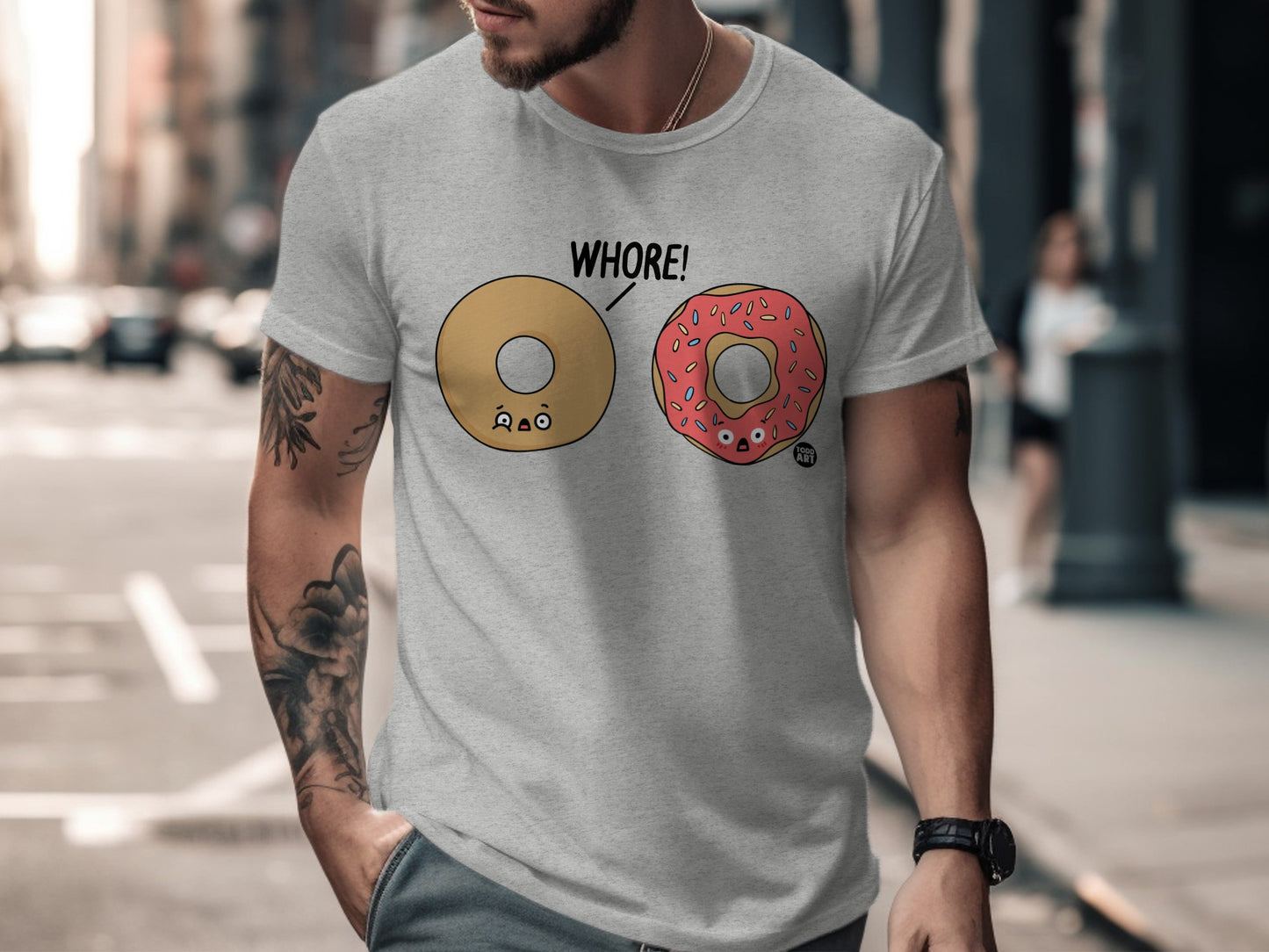Funny Donut and Bagel Cartoon Graphic T-Shirt for Humor