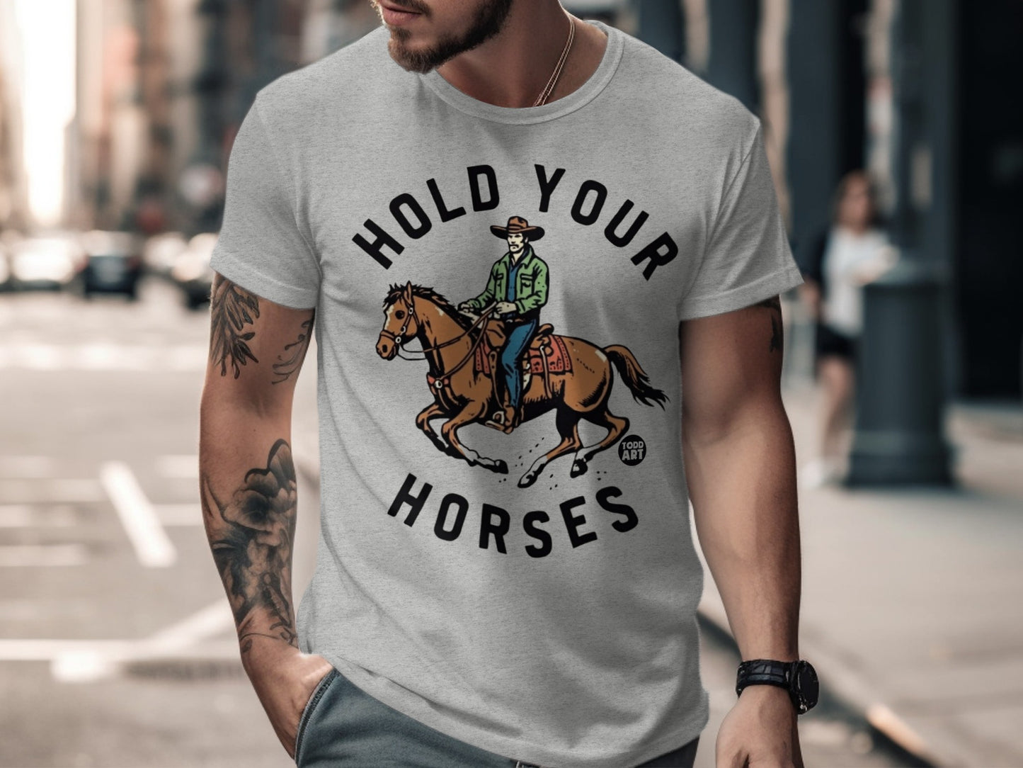 Hold Your Horses Cowboy Illustration T-Shirt