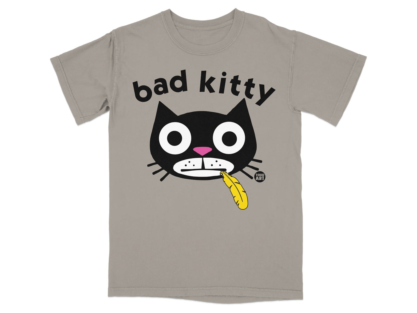 Bad Kitty Black Cat Feather Graphic T-shirt