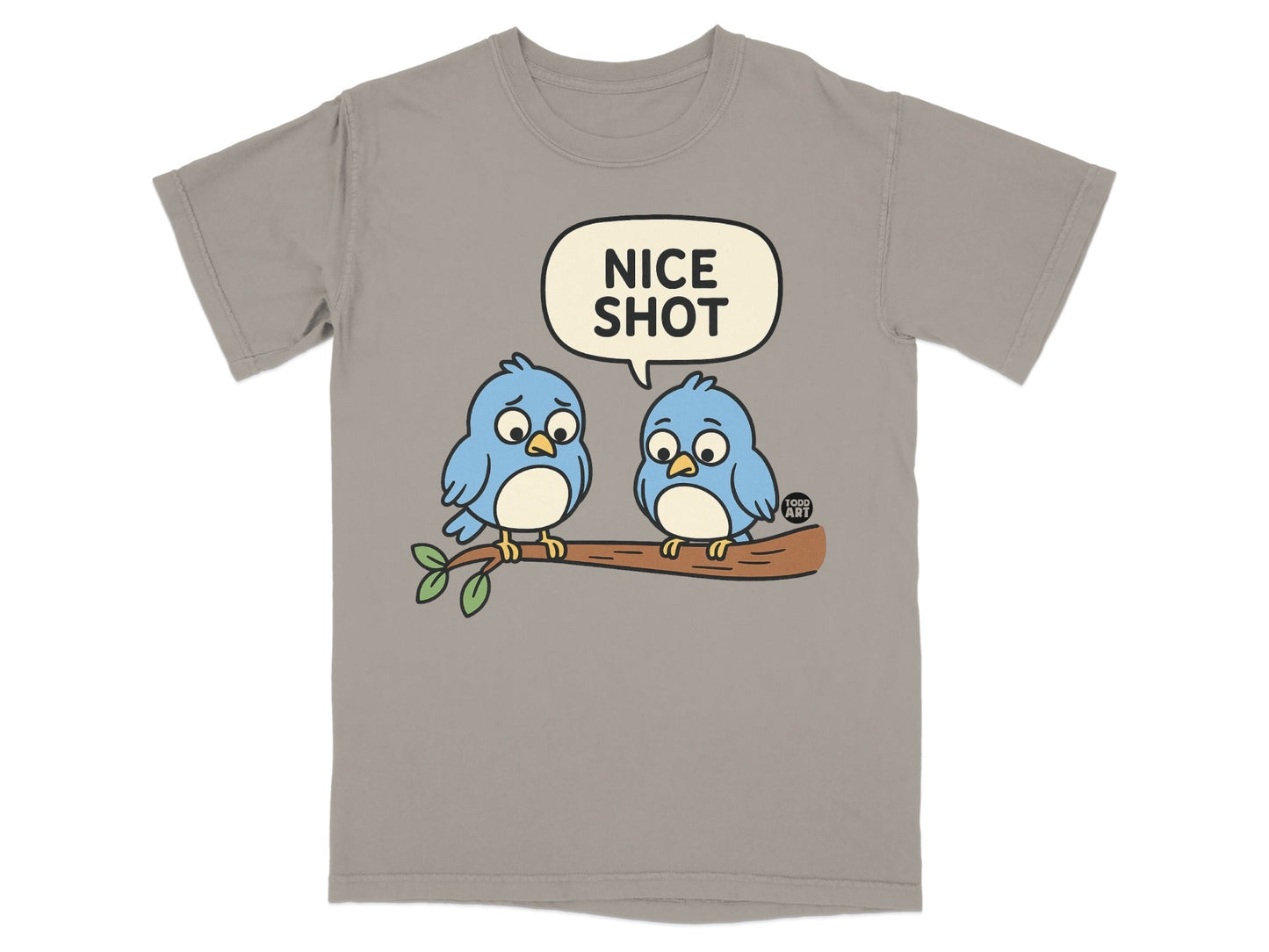Cute Blue Birds 'Nice Shot' Graphic Tee Shirt