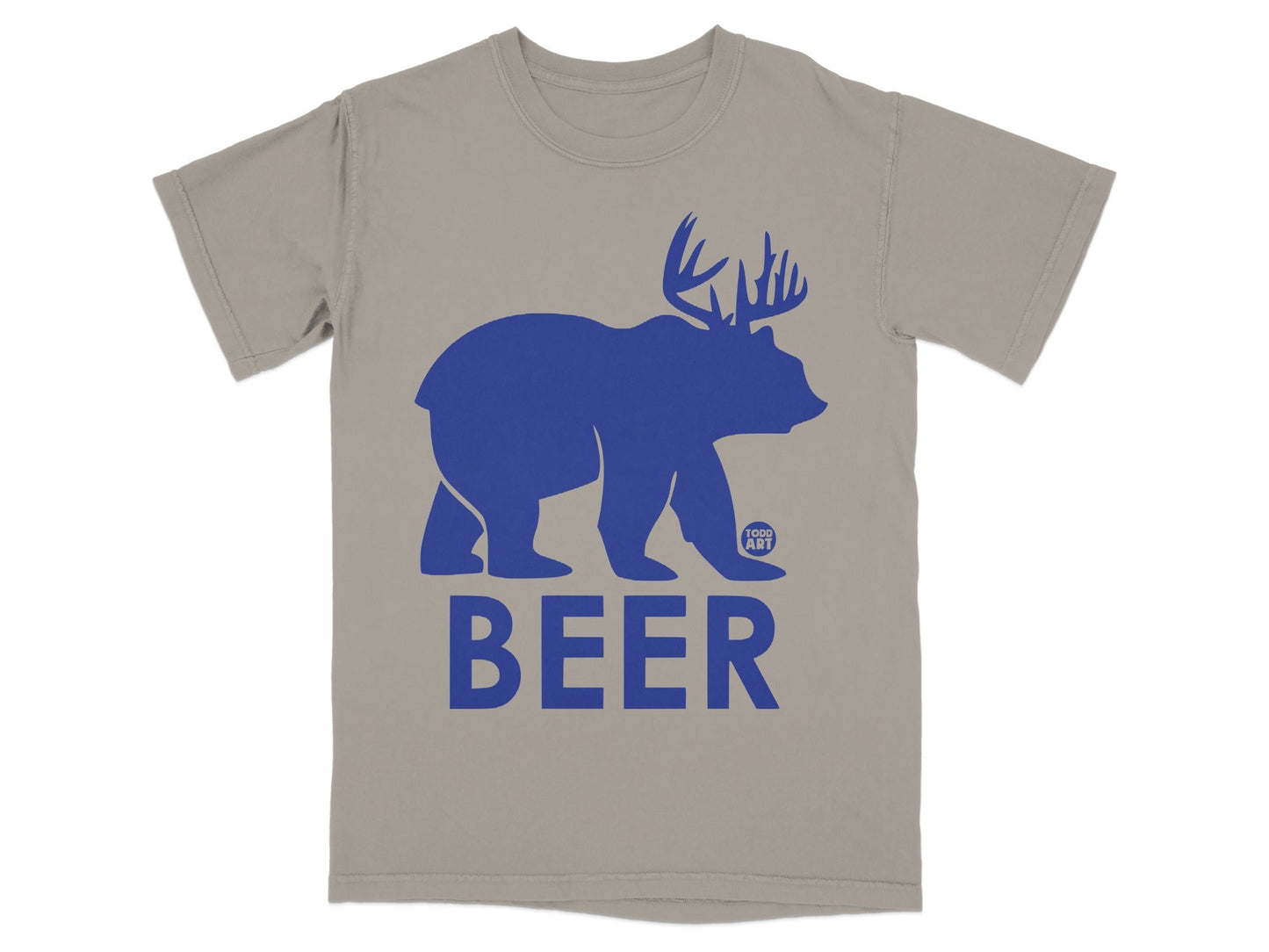 Cool Grey T-shirt with Blue Bear Deer Graphic Print