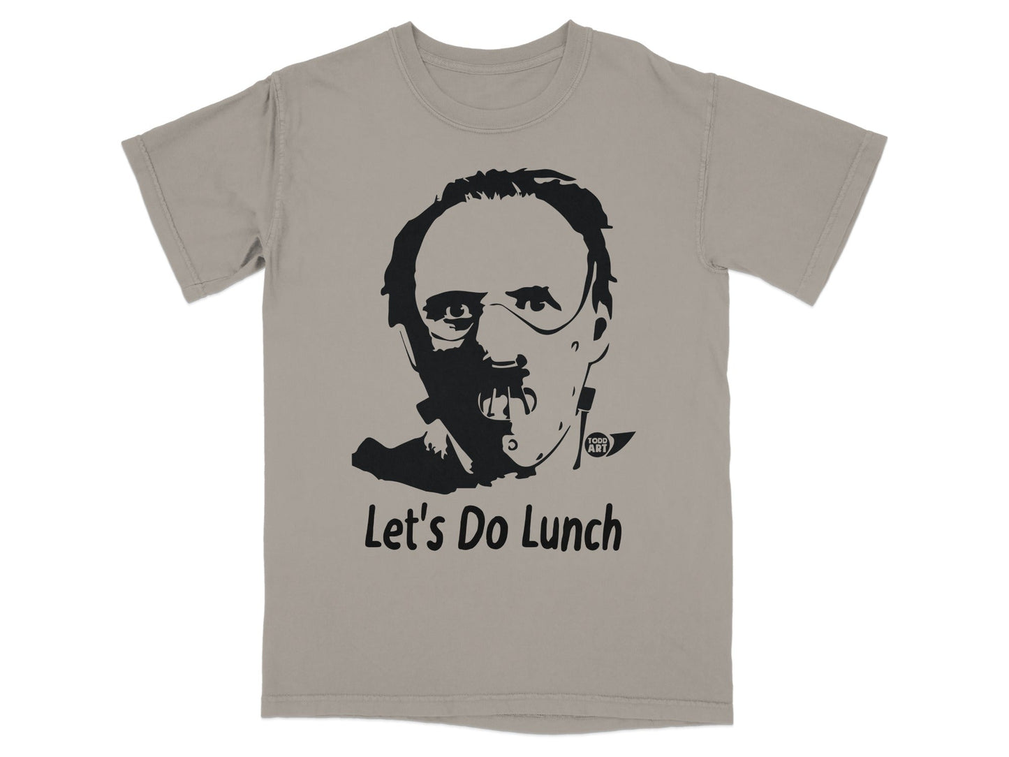 T-shirt featuring a silhouette of Hannibal Lecter and the text "Let's Do Lunch."