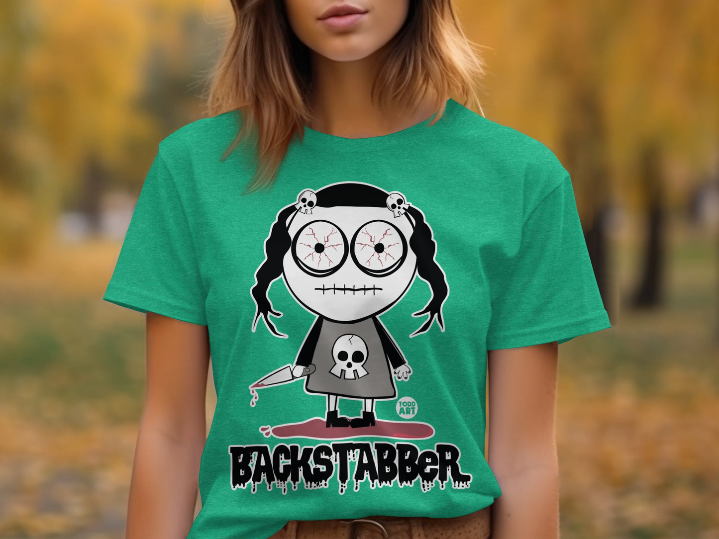 Backstabber Green T-Shirt with Unique Cartoon Design