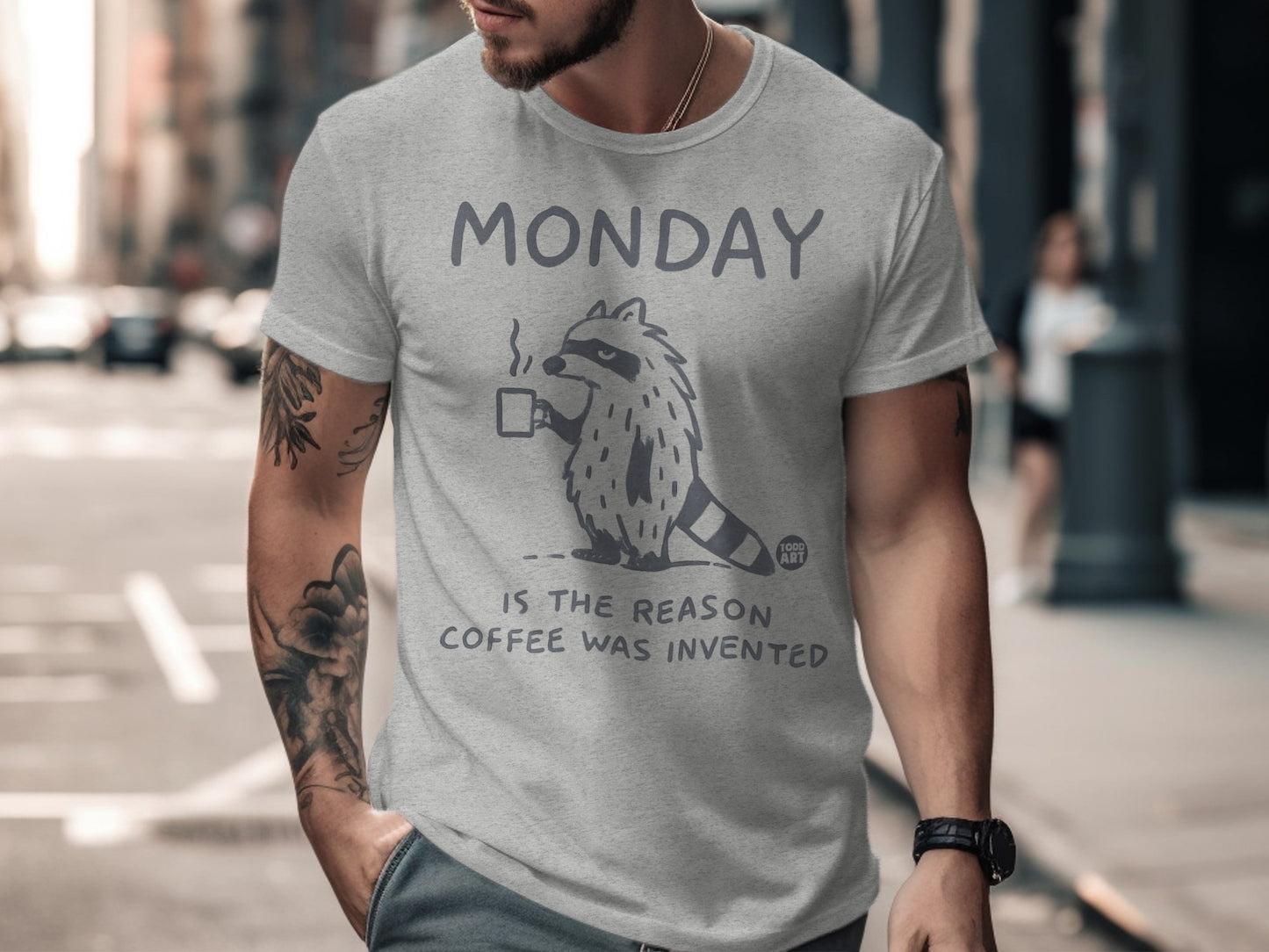 Monday Coffee Raccoon Funny Graphic T-Shirt for Men
