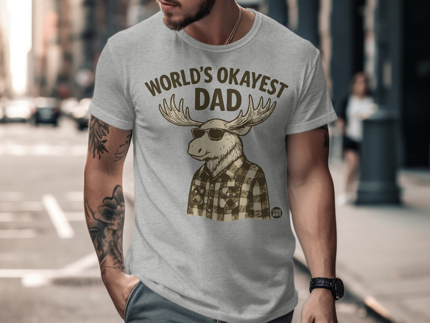 World's Okayest Dad Funny Moose Graphic T-Shirt