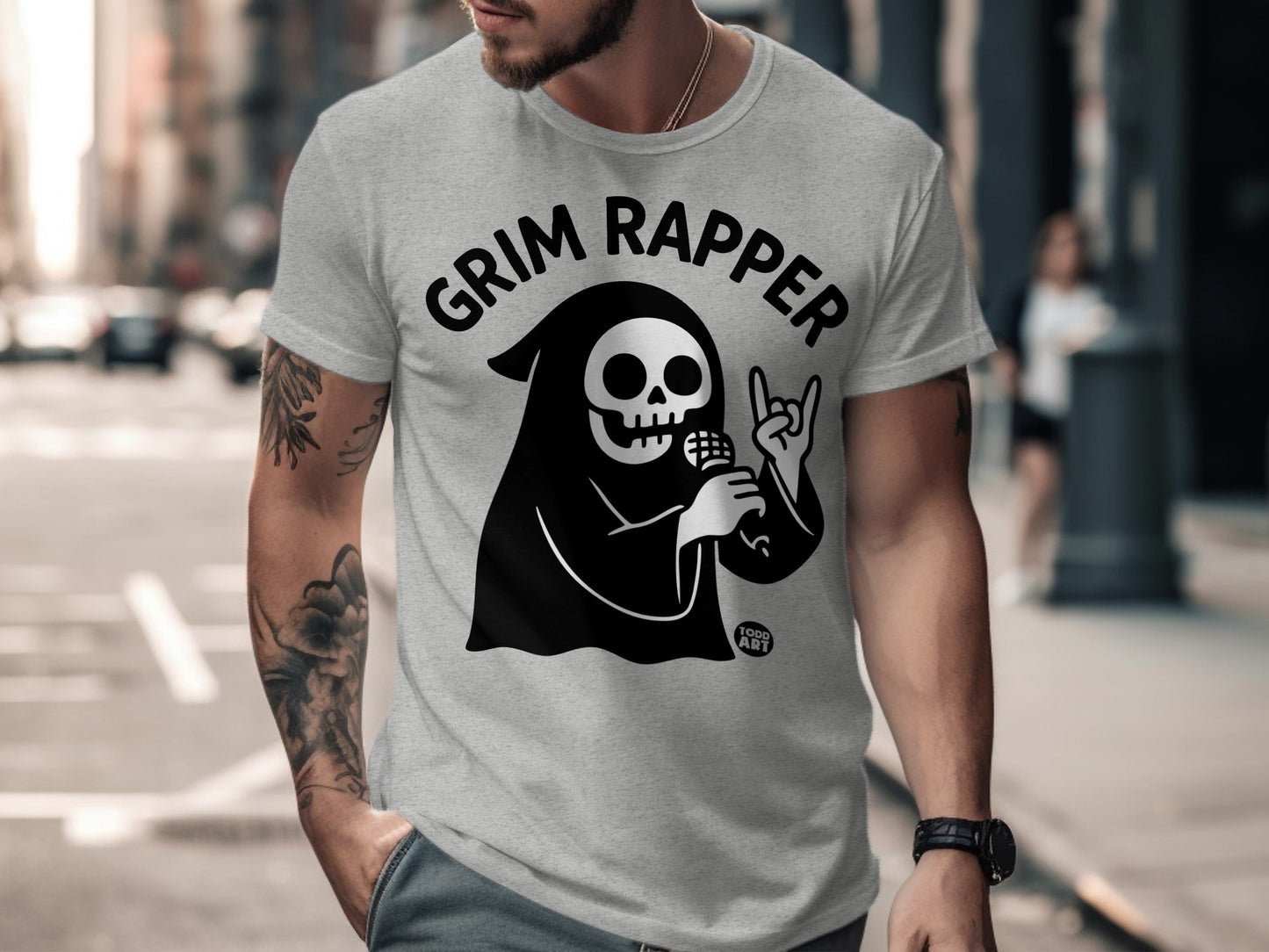 Grim Rapper Graphic Print Shirt Illustration Style