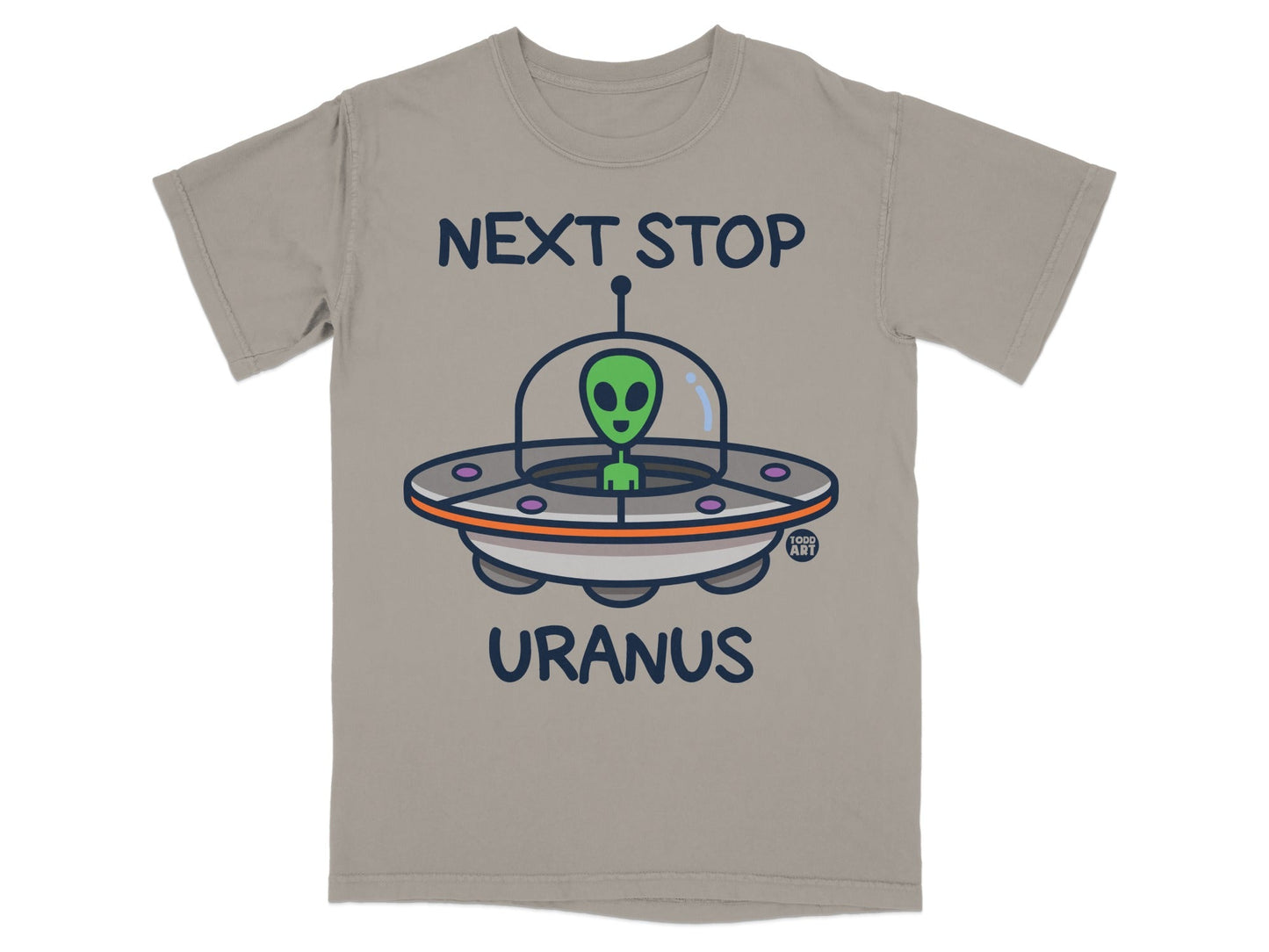 Next Stop Uranus Alien Spaceship Graphic T-Shirt