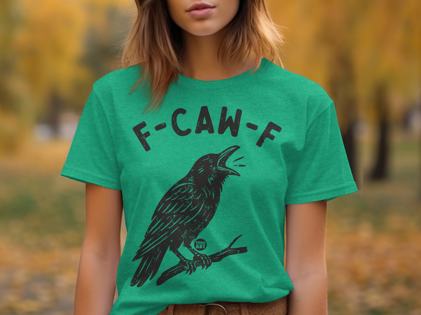 F-CAW-F Crow Print Casual Graphic T-shirt