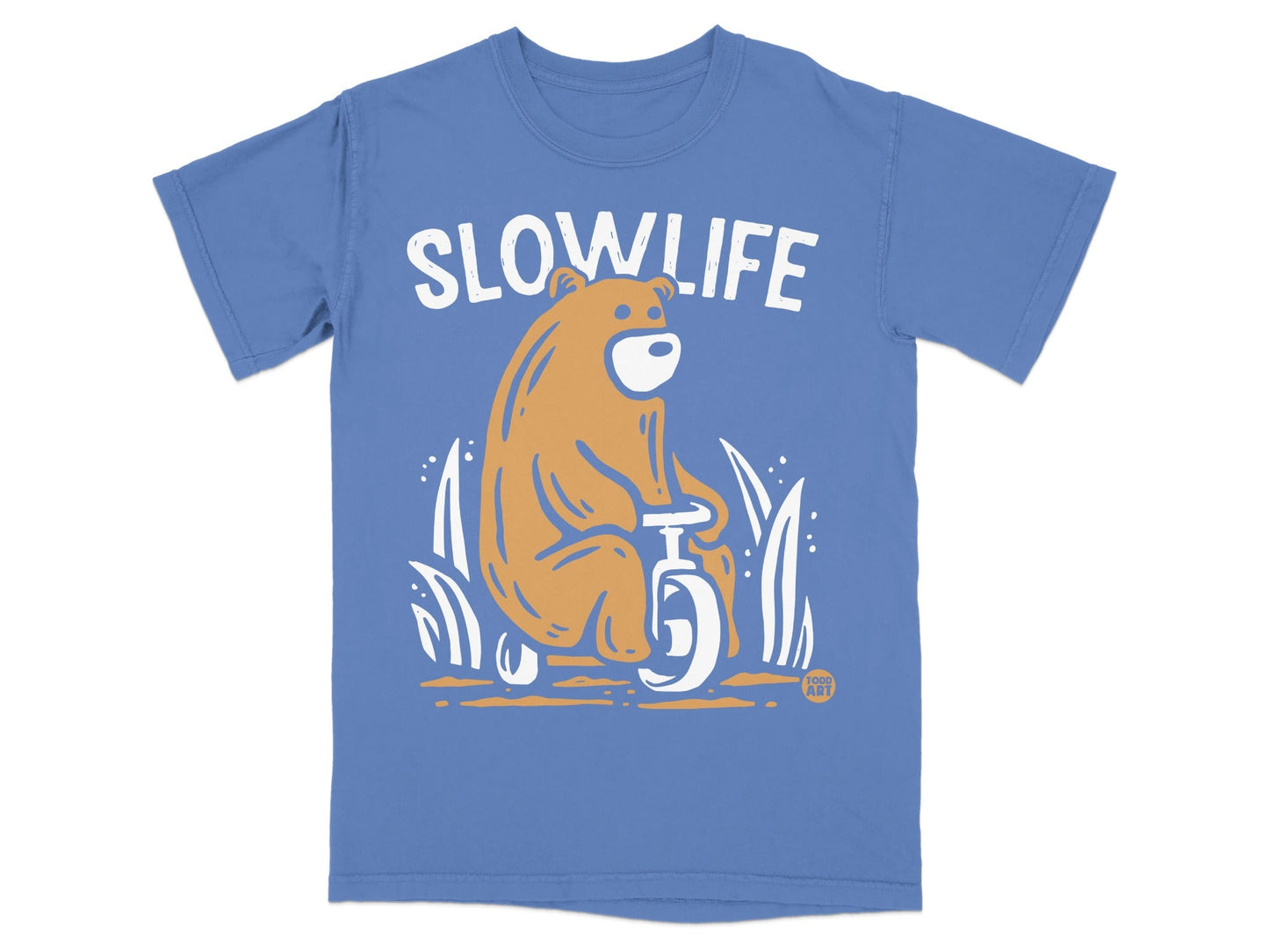 Slow Life Bear Riding Bike Graphic T-Shirt