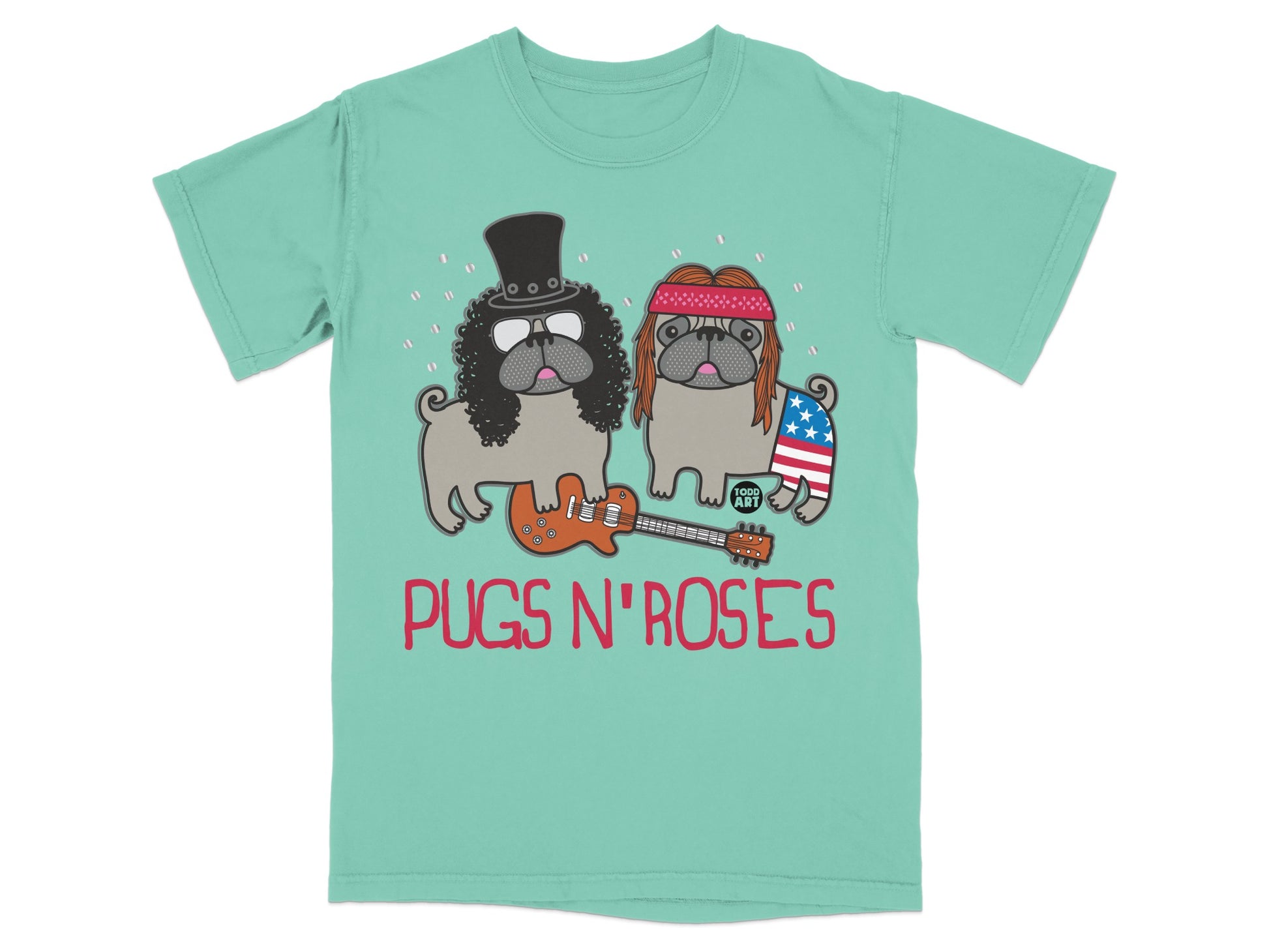 Pugs N' Roses Graphic Tee with Adorable Pug Illustration