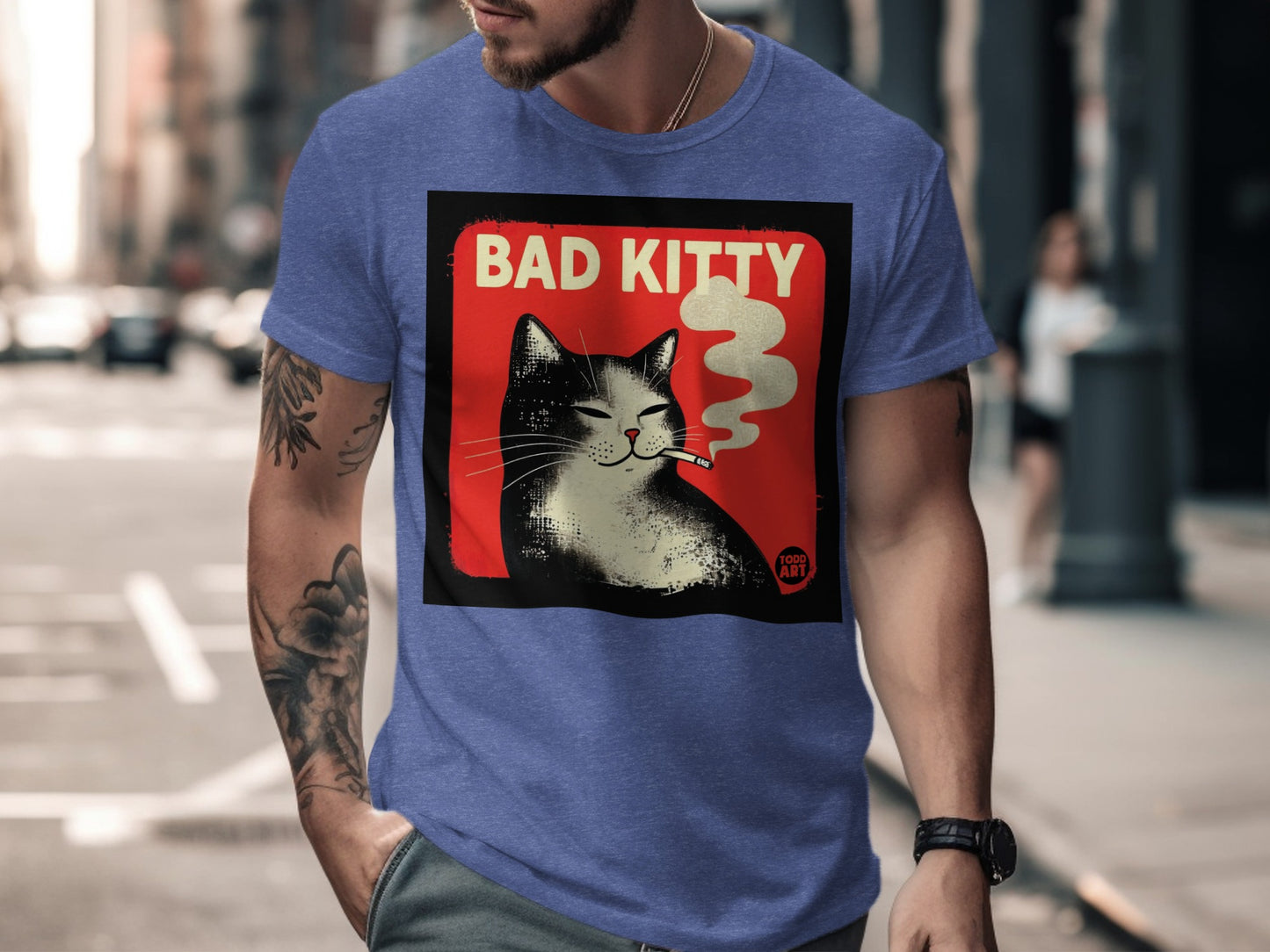 Bad Kitty Smoking Graphic Design T-Shirt Product