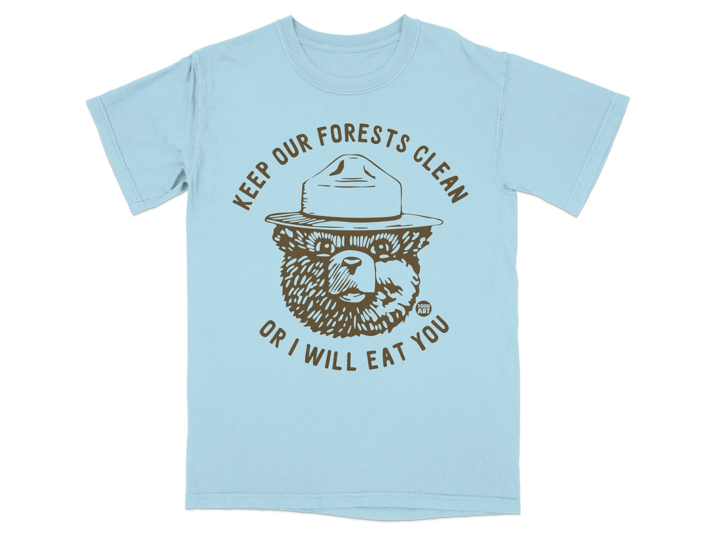 Light blue t-shirt with Smokey Bear graphic and "Keep Our Forests Clean" text.