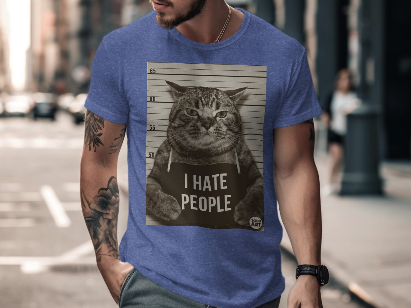 Funny Cat Mugshot I Hate People Graphic T-Shirt