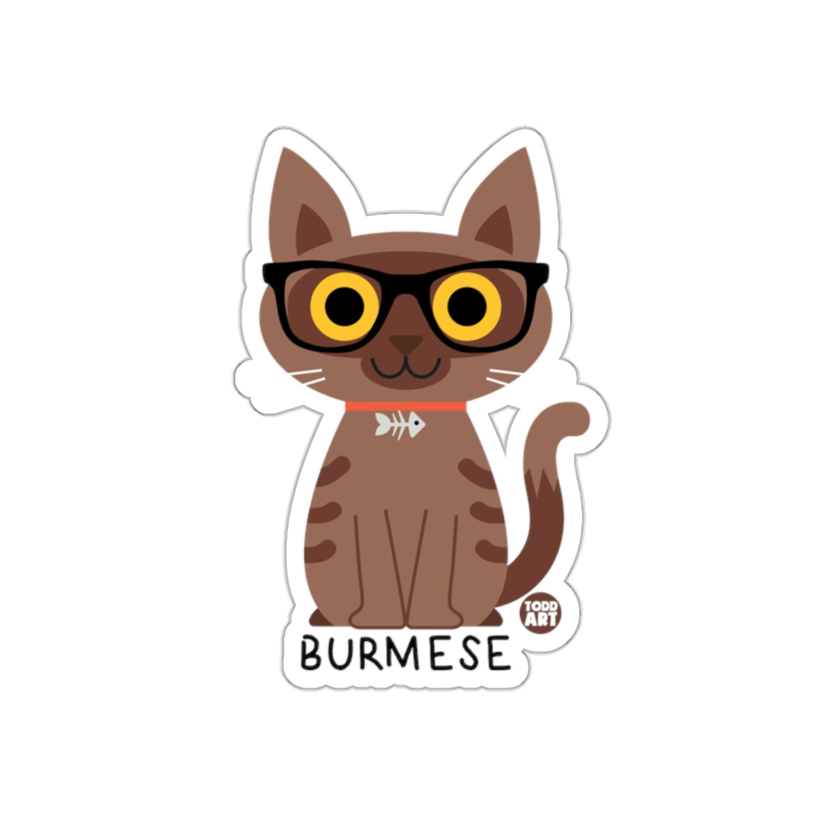 Cute Burmese Cat Sticker with Glasses Cartoon Design