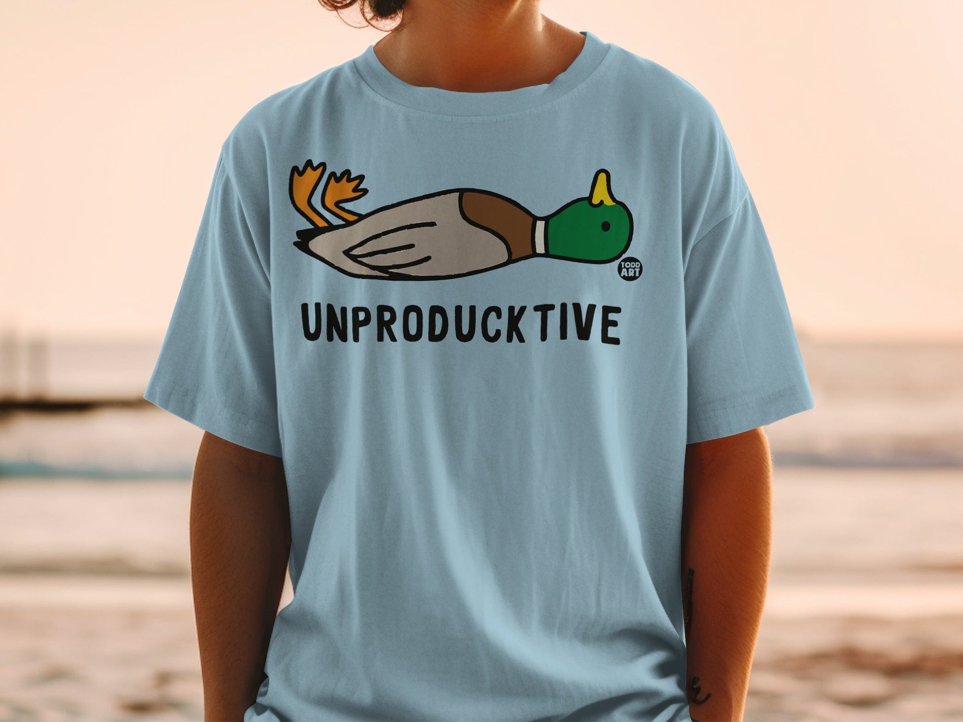Unproductive Duck Graphic Tee with Humorous Text Shirt