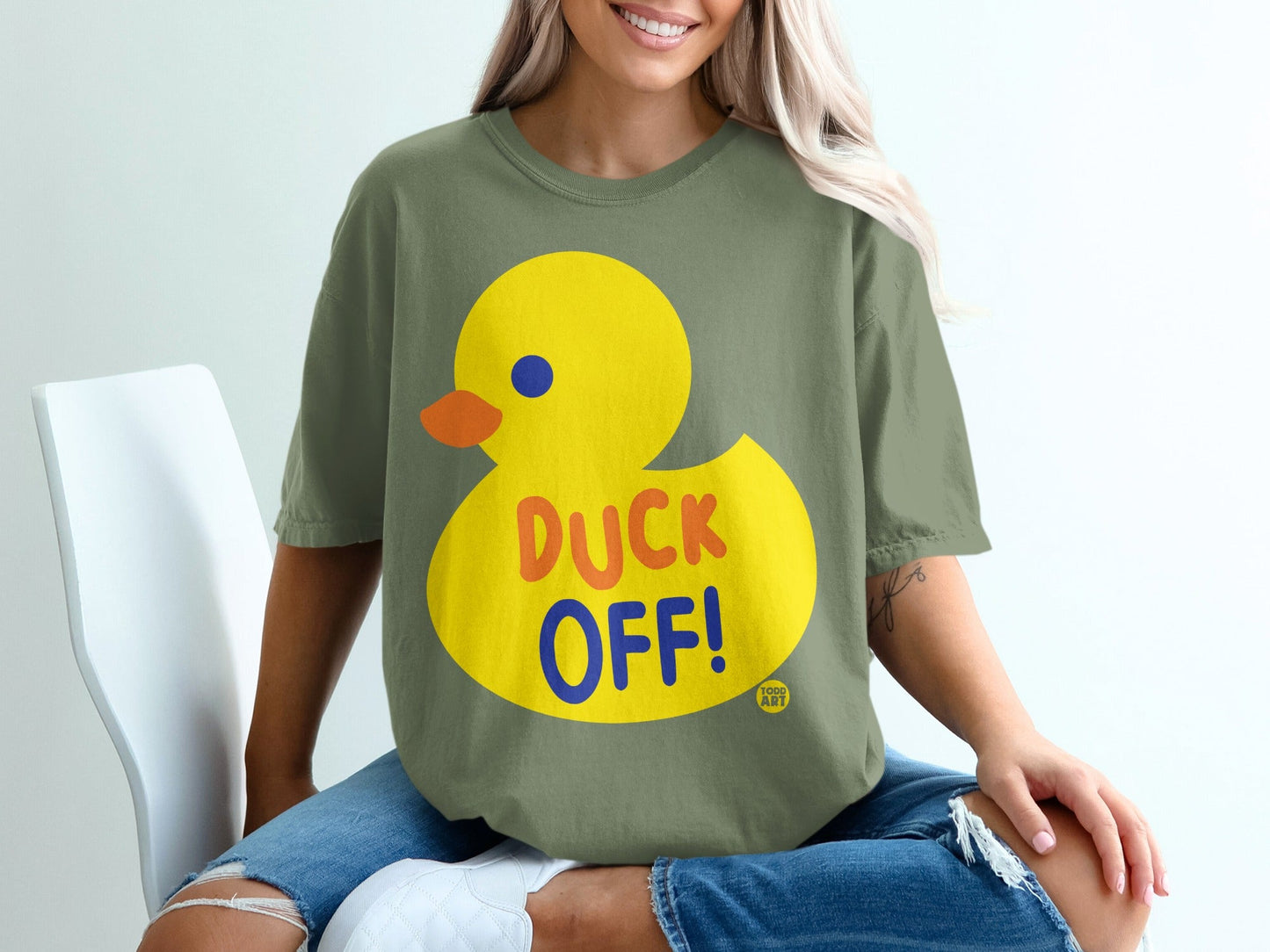 Duck Off Graphic Duck Print T-Shirt Casual Wear