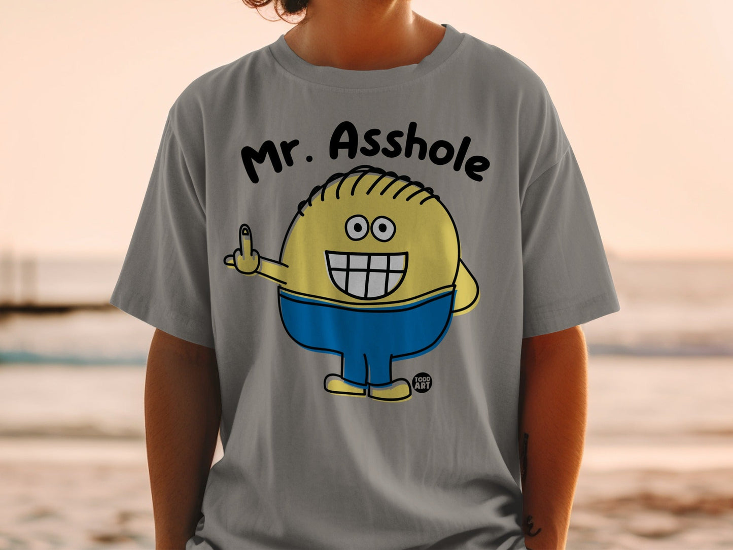 Funny Mr Asshole Cartoon Character Grey T-shirt