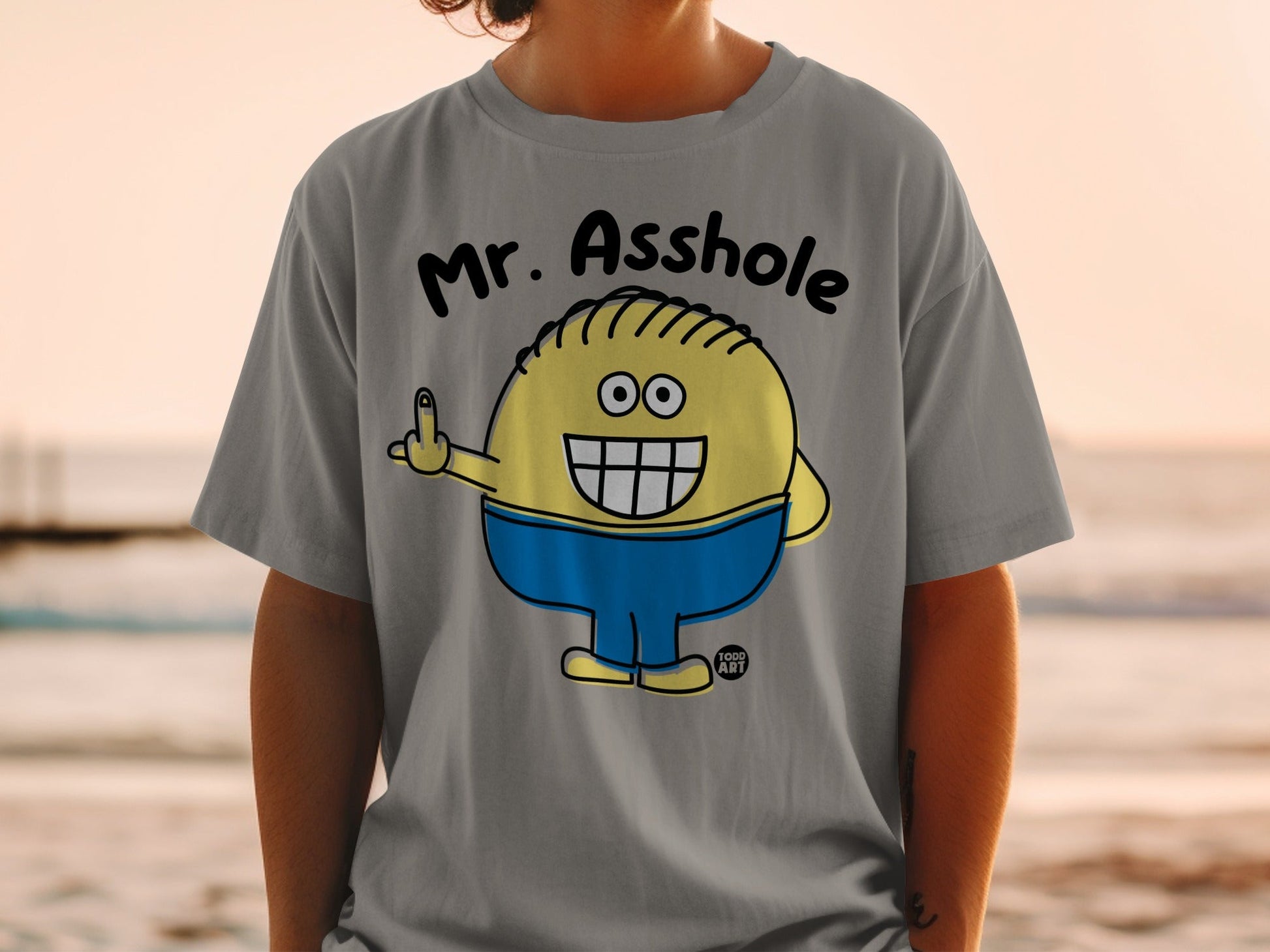 Funny Mr Asshole Cartoon Character Grey T-shirt
