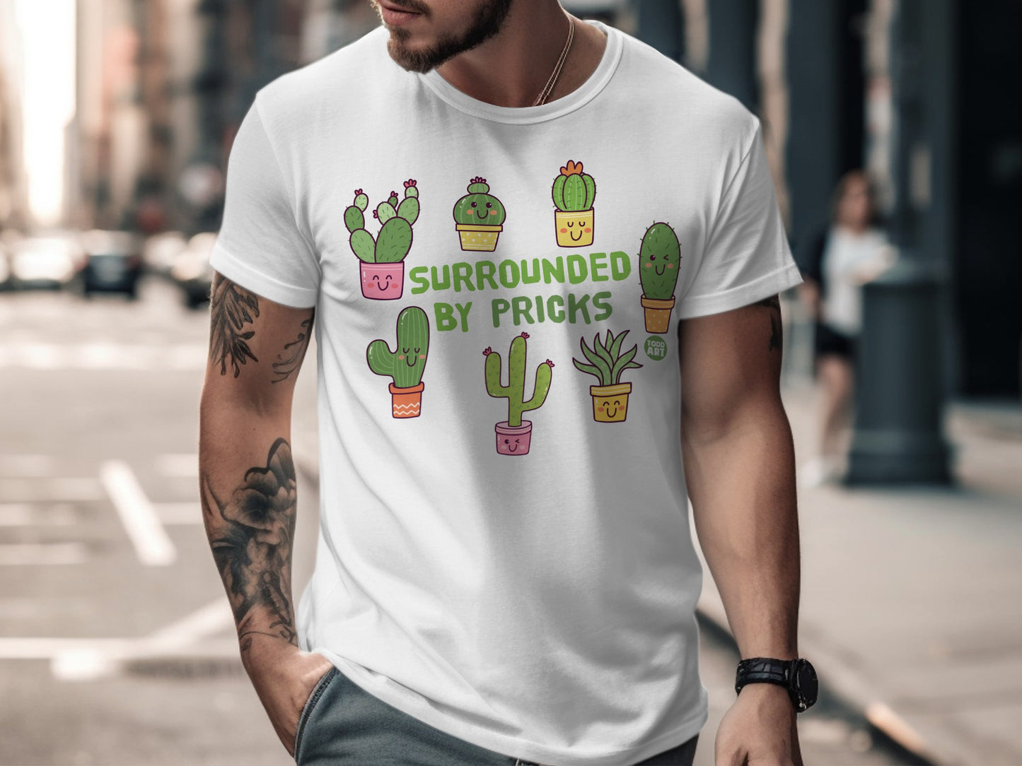 Surrounded By Pricks Funny Cactus Graphic T-Shirt