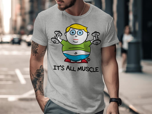 Cartoon Character Lifting Dumbbells T-shirt