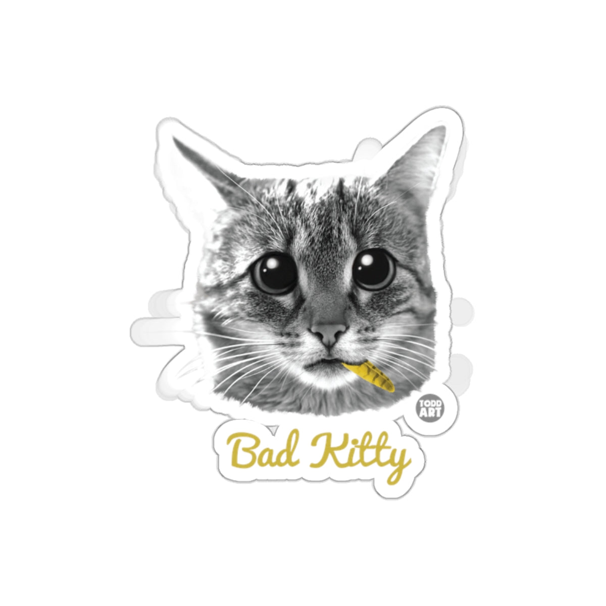 Todd Art Presents Bad Kitty with Yellow Feather sticker