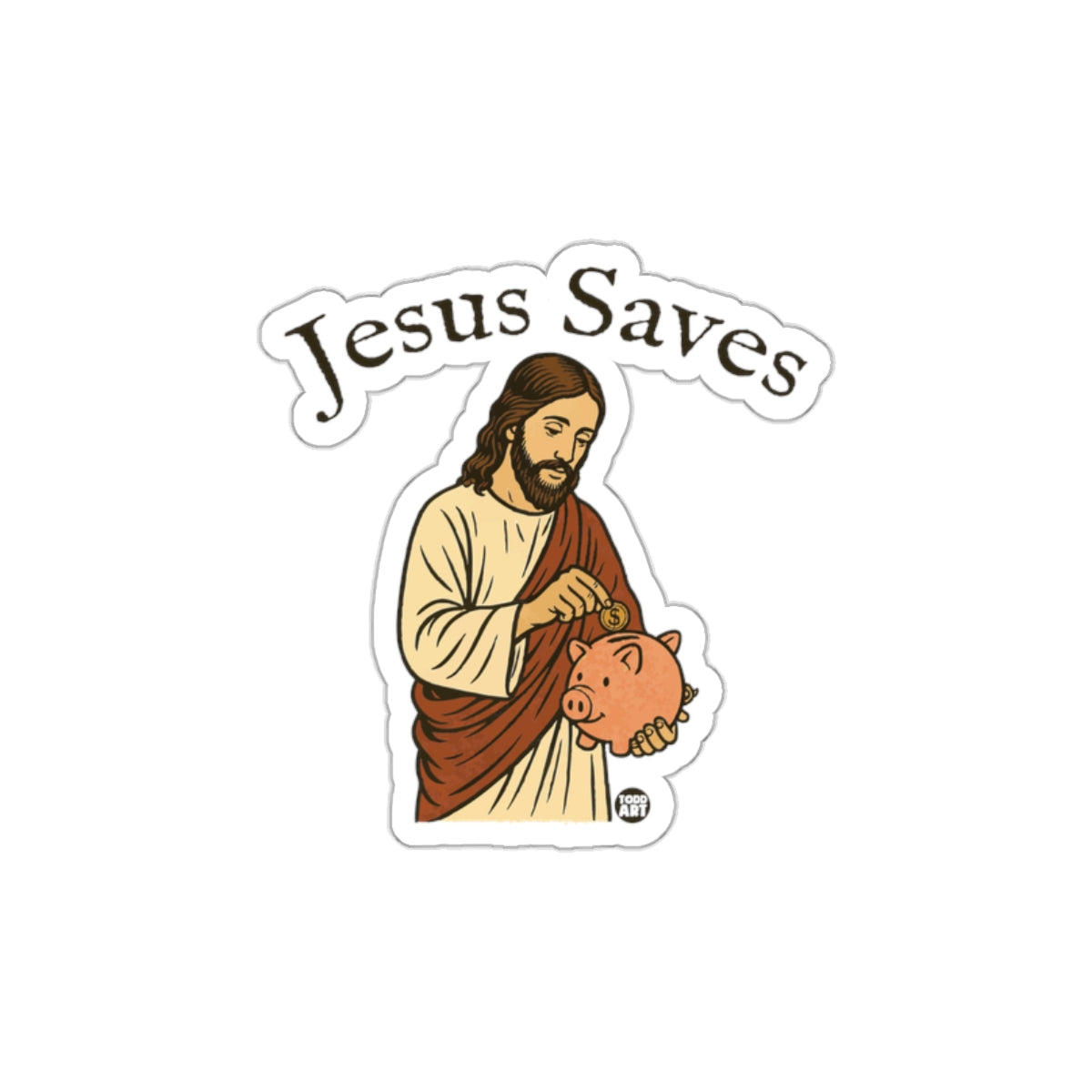 Jesus Saves Piggy Bank Sticker Perfect for Laptops