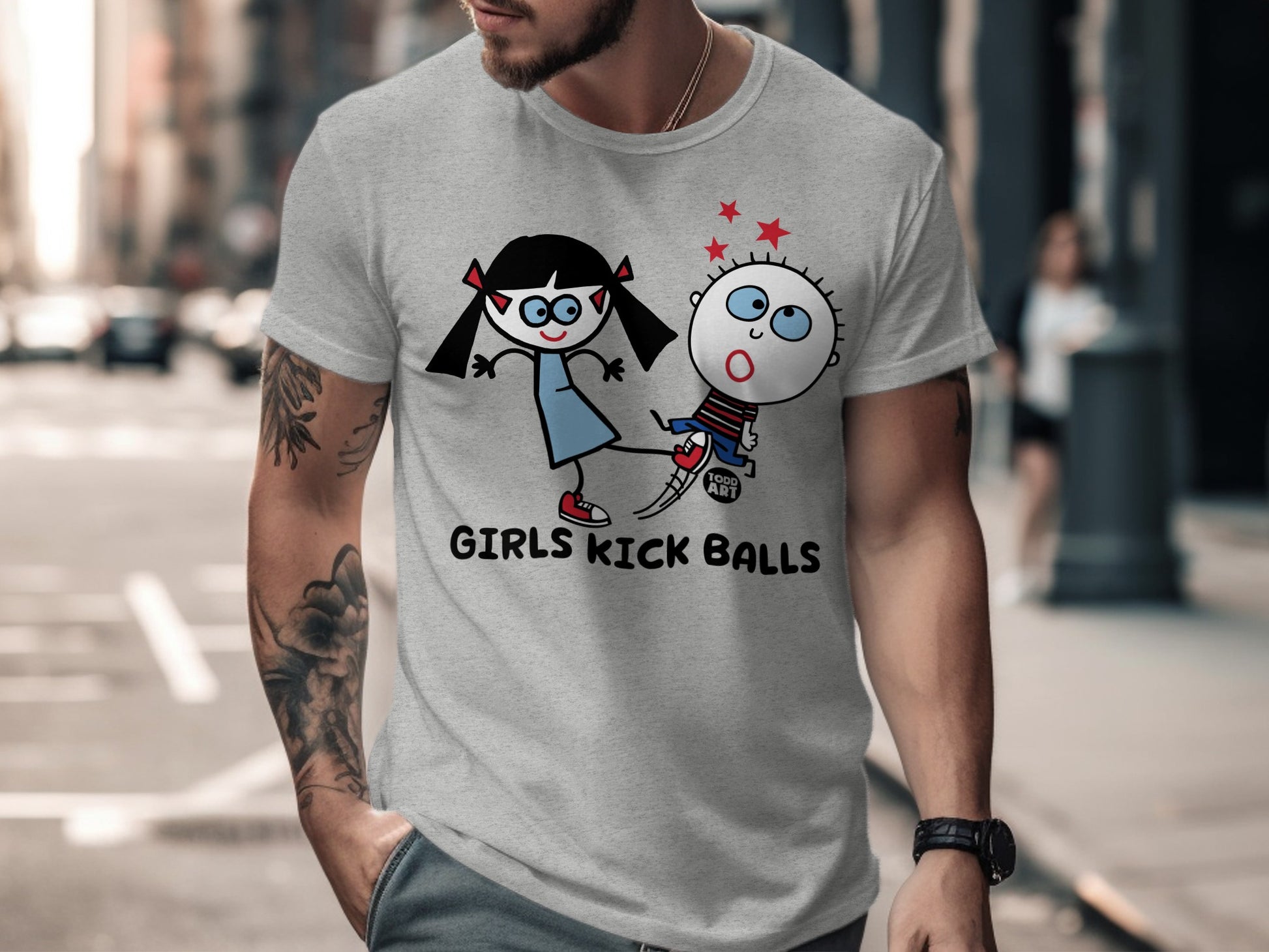 Fun Girls Kick Balls Design Cartoons Shirt