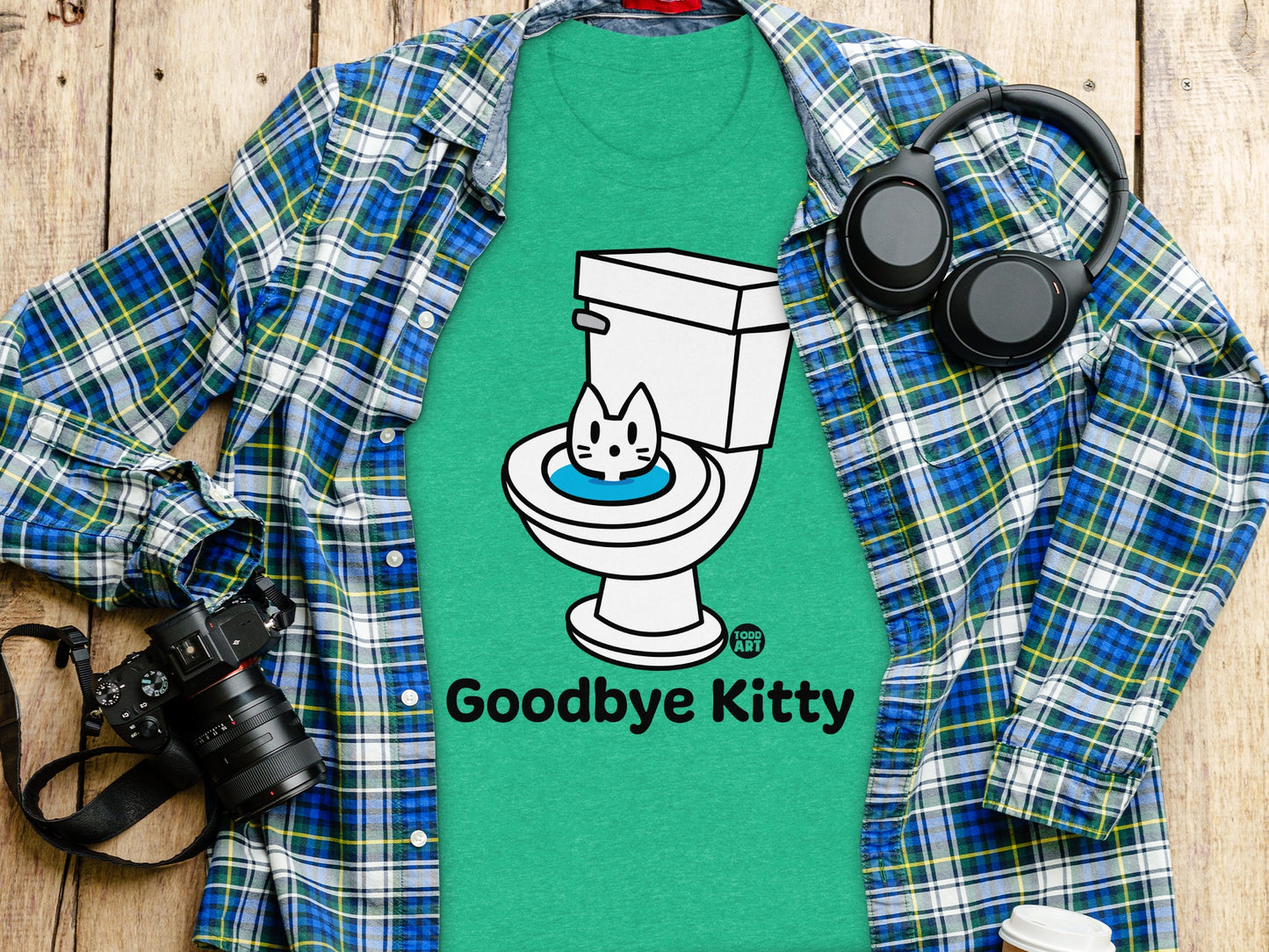 Goodbye Kitty Graphic Shirt with Green Background