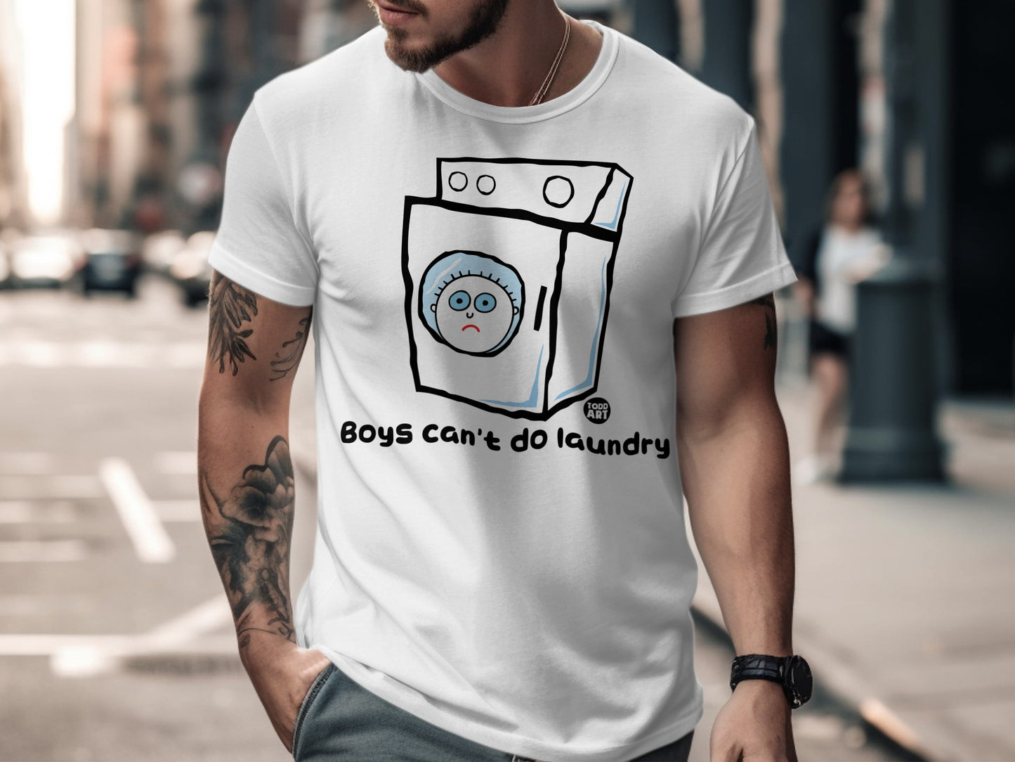 Boys Can't Do Laundry Design White T-Shirt