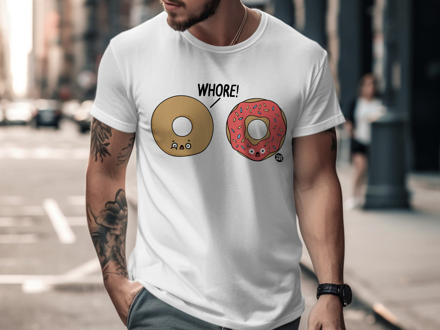 Whore! Funny Donuts Print Humorous Graphic Tee