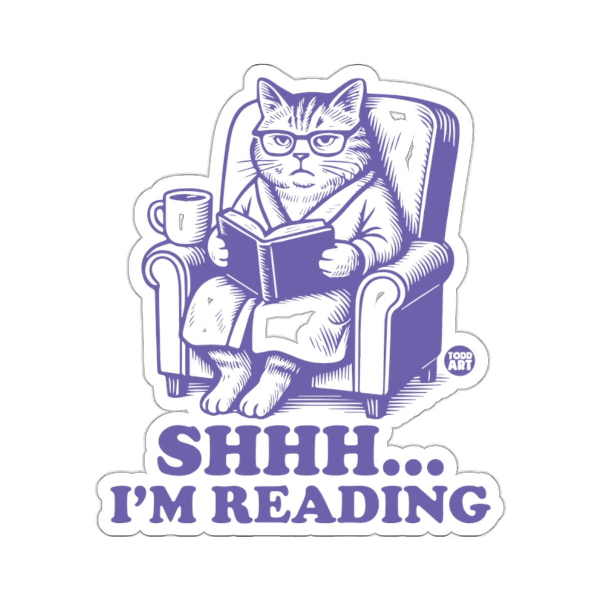 Shhh Reading Cat Glasses Book Armchair Purple 