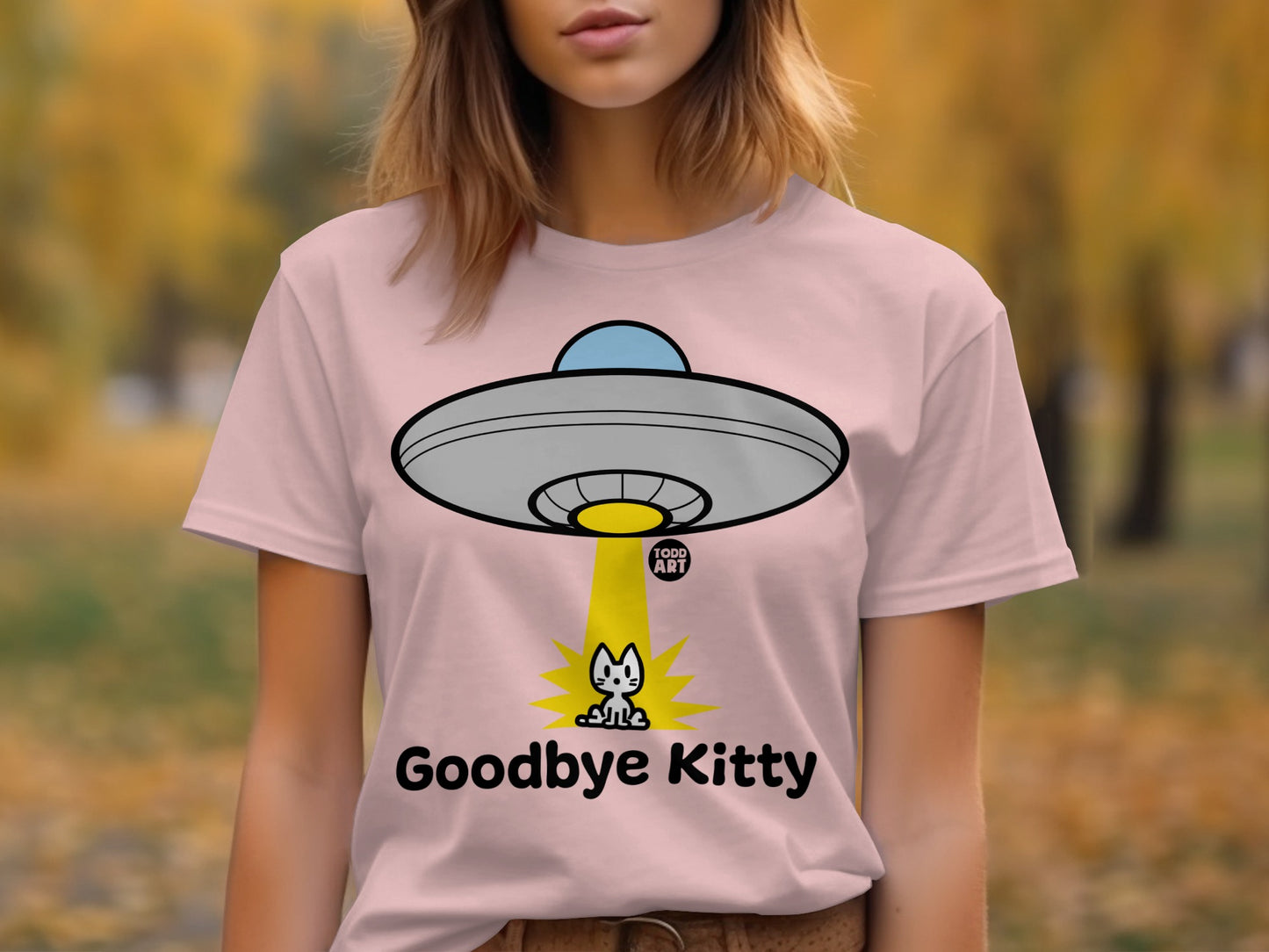 Unique Goodbye Kitty UFO Graphic T-Shirt for Women