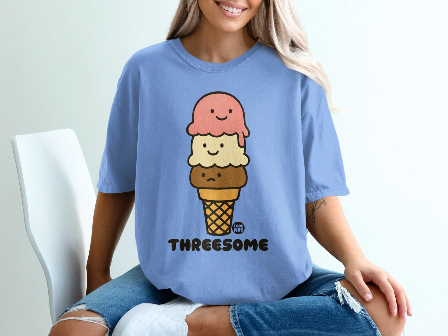 Funny Threesome Ice Cream Cone Graphic Tee Shirt