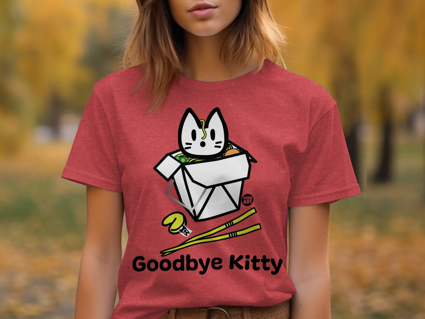 Cute Goodbye Kitty Graphic Red Shirt