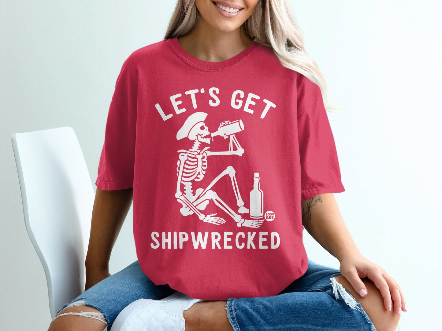 Let's Get Shipwrecked Funny Skeleton Graphic Tee
