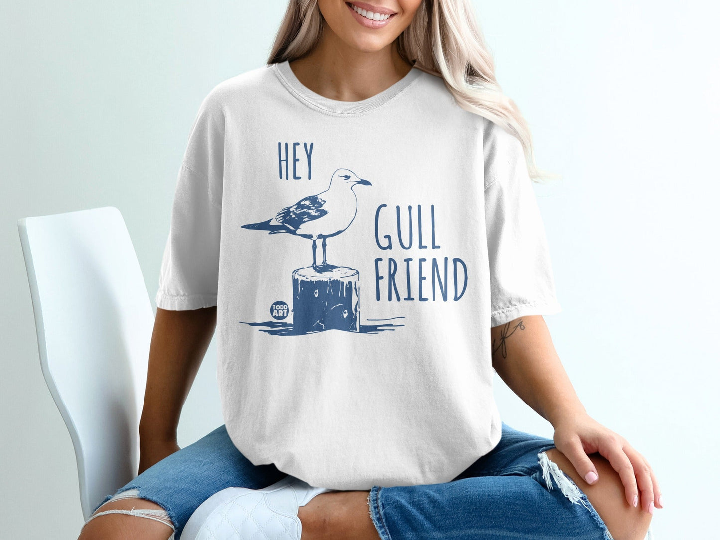 Hey Gull Friend Seagull Graphic Casual Fashion Top