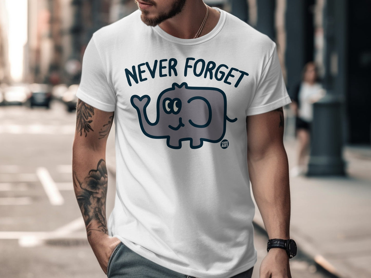 Never Forget Elephant Graphic Printed T-shirt