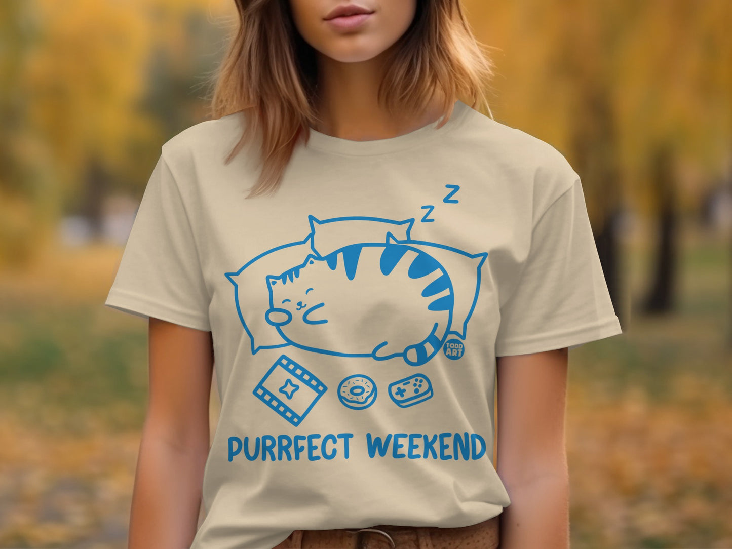 Purrfect Weekend Sleeping Cat Illustration T-shirt