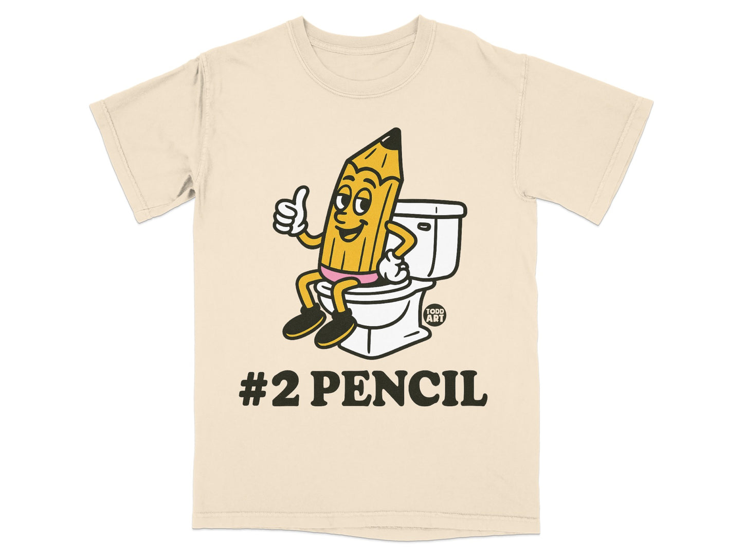 Cartoon #2 pencil giving a thumbs up while sitting on a toilet.