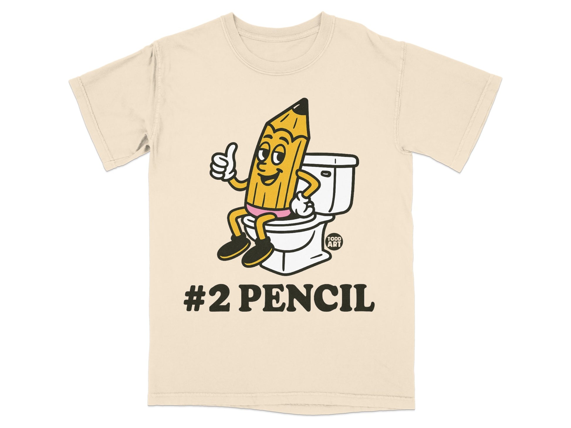 Cartoon #2 pencil giving a thumbs up while sitting on a toilet.