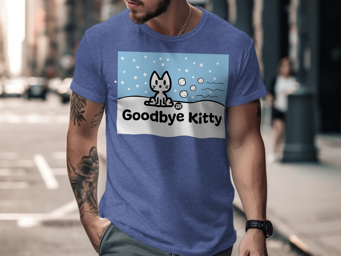 Goodbye Kitty Graphic Tee with Cute Snowy Print