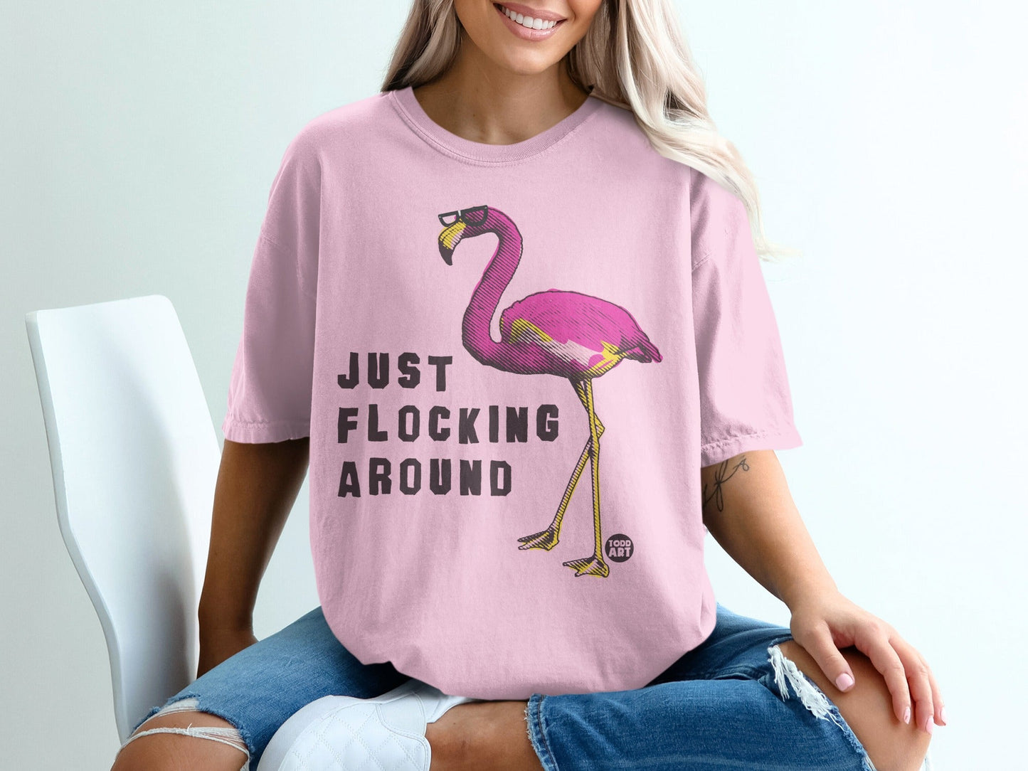 Just Flocking Around Pink Flamingo Graphic T-Shirt