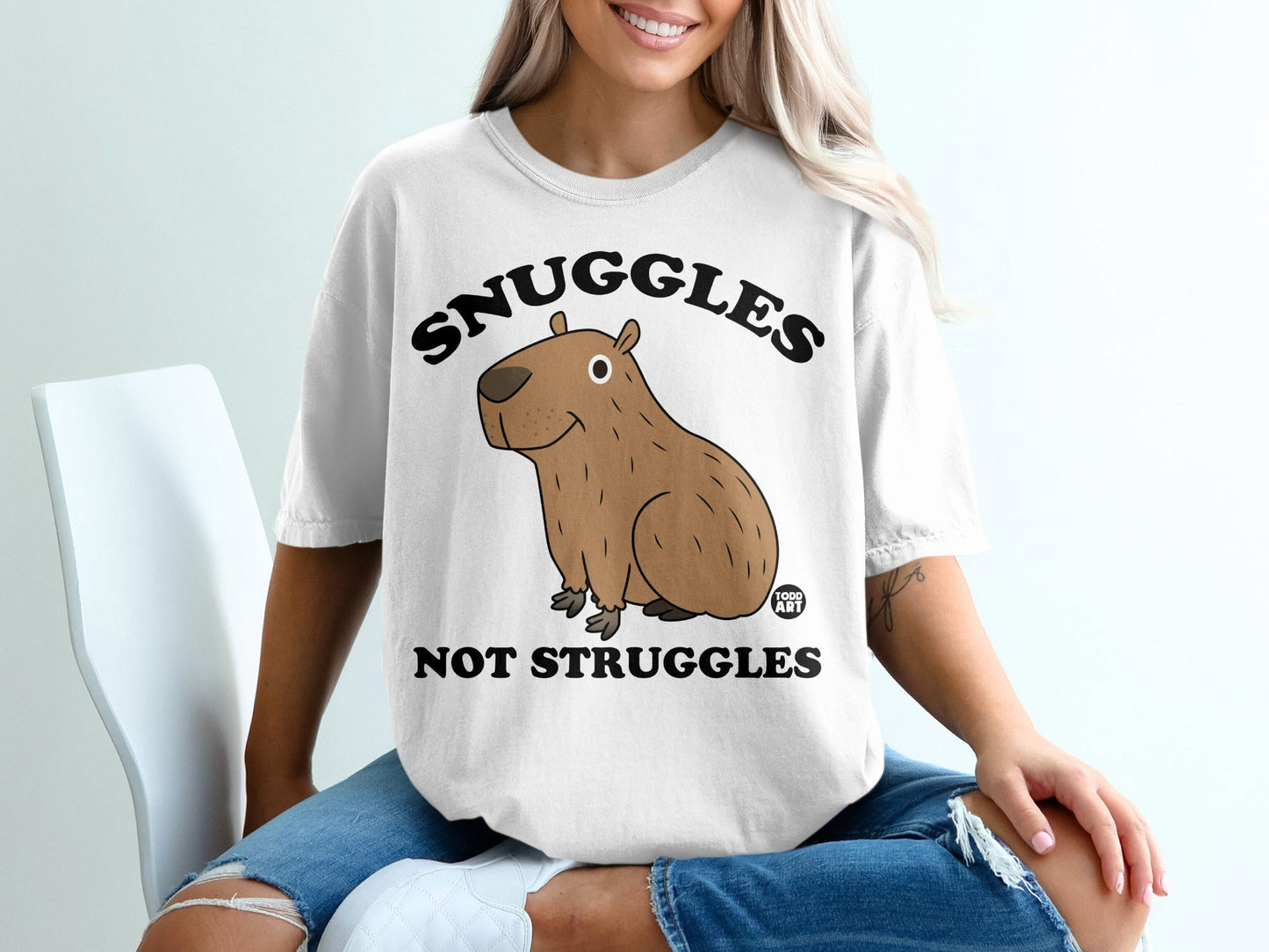 Snuggles Not Struggles Cute Capybara Graphic T-Shirt