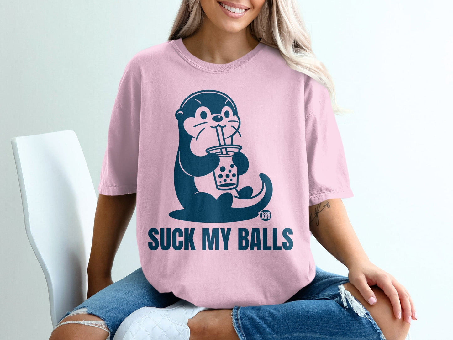 Suck My Balls Funny Otter Drinking Bubble Tea Shirt