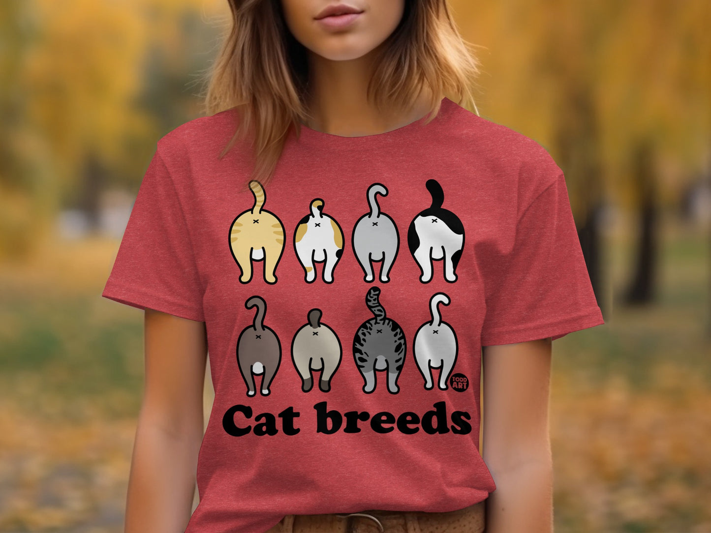 Funny Cat Breeds Cartoon Design Red T-Shirt