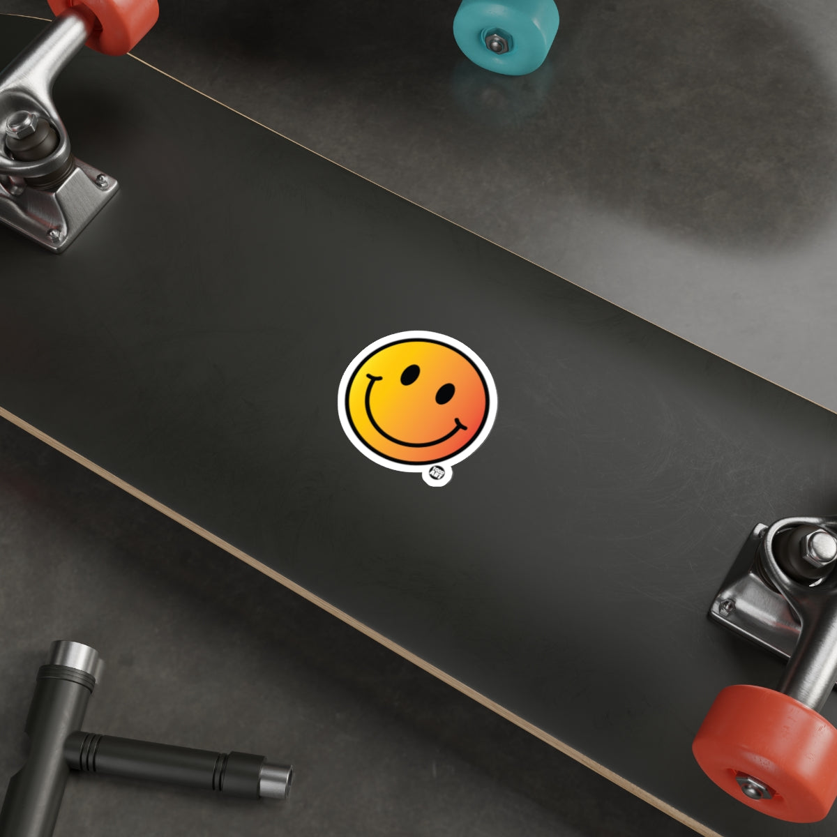 Bright Smiley Face Sticker on Skateboard product
