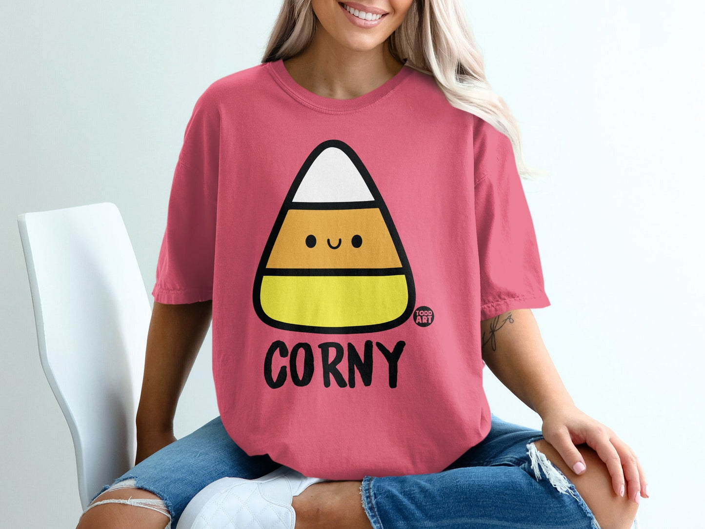 Corny Candy Corn Graphic Pink T-Shirt for Women
