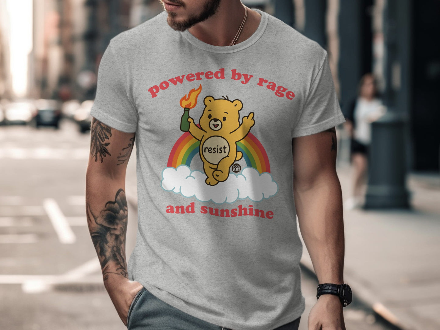 Powered by Rage and Sunshine Resist Bear T-Shirt